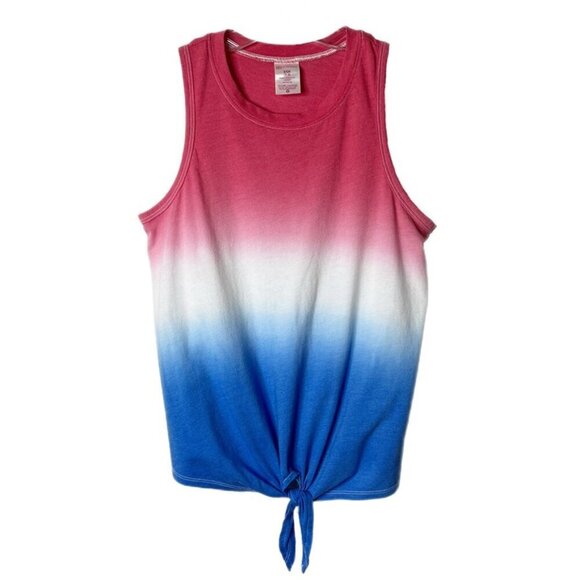 No Boundaries Women's Tie Front Tank Top S Red White Blue Color Block Sleeveless - Picture 1 of 6